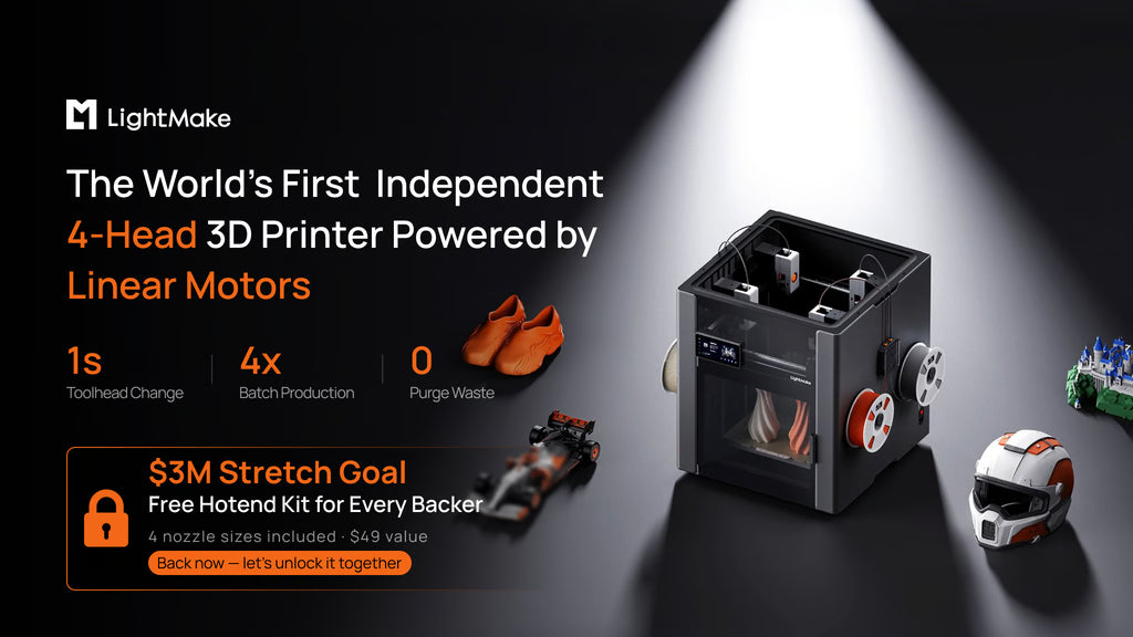 LightMake L4: 1st 4-Head Color 3D Printer with Linear Motors